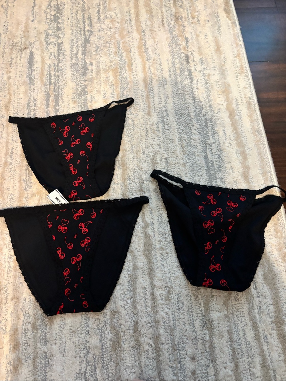 PINK- Black Bikini Briefs with Red Cherry Print - Pack of 3